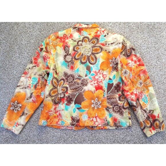 Coldwater Creek Linen Blend Floral Cropped Blazer Size petite Med - Picture 2 of 12